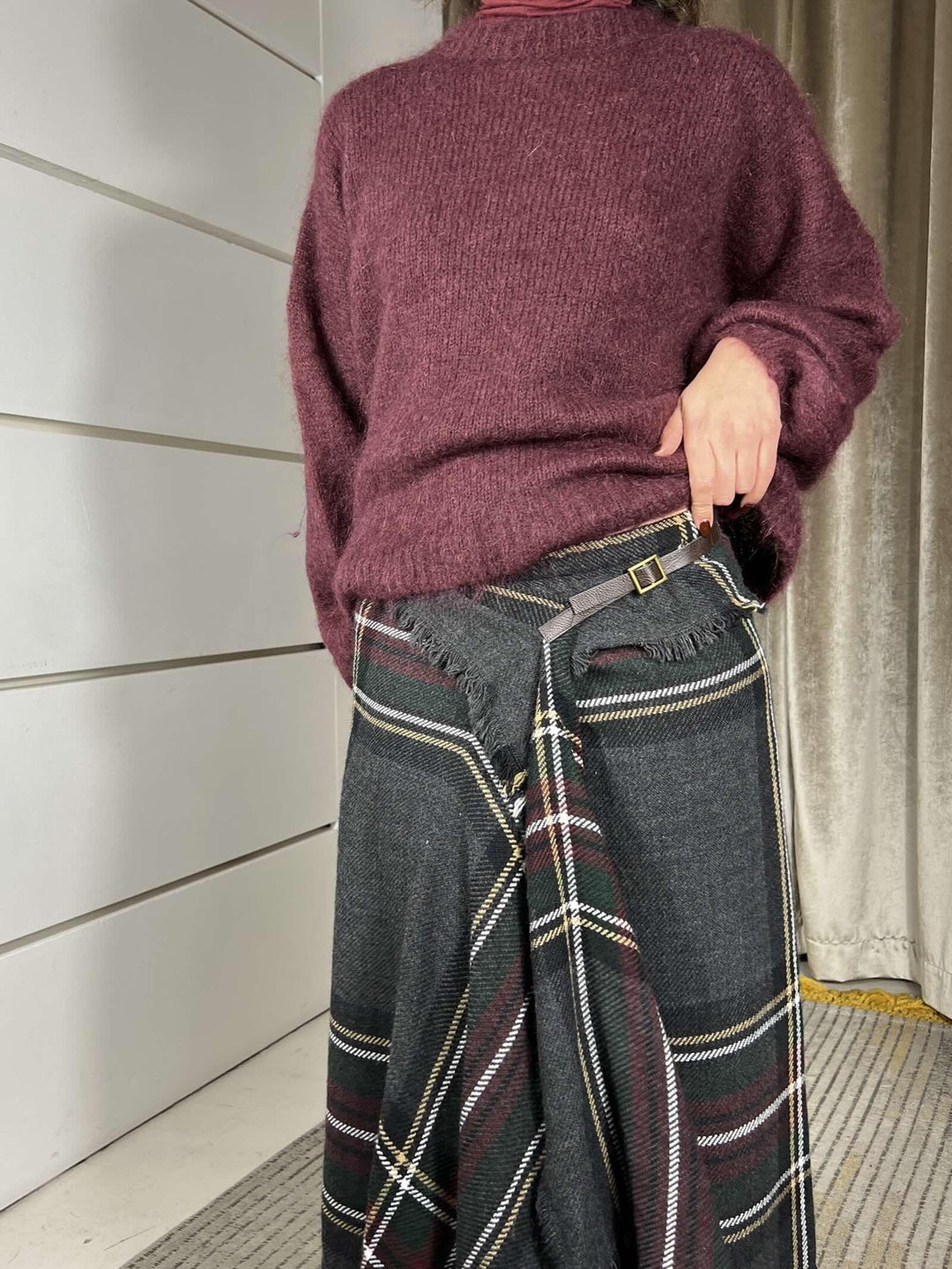 gonna lunga check asimmetricain misto lana verde D01E1060VERDE PHILIA LOFT