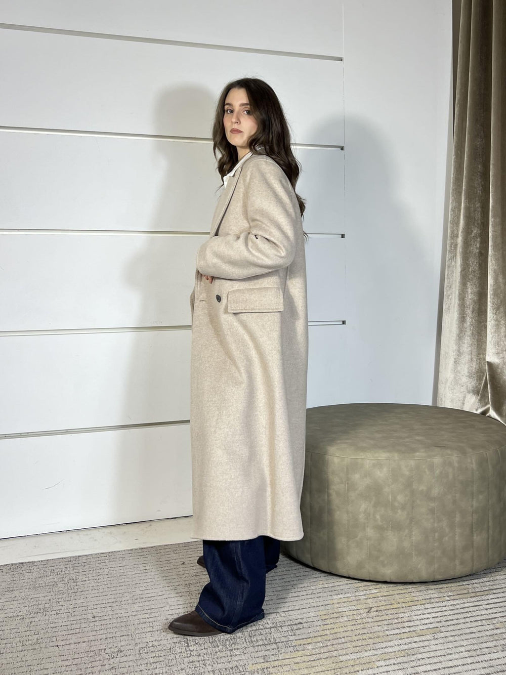 CAPPOTTO TORTORA CHIARO CON SPALLINA 50% LANA HAND MADE TF0009TORTORA CHIARO VICOLO