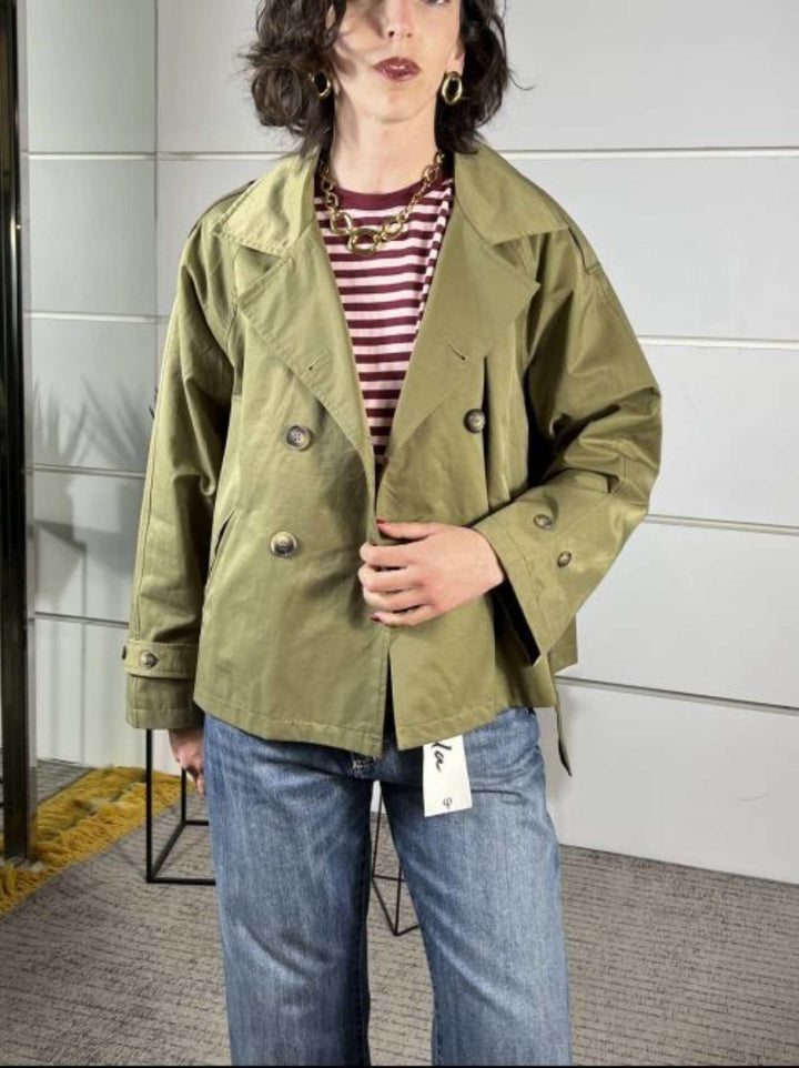 trench doppiopetto media lungezza 67%co 33%ny T812VERDE MILITARE SUSY MIX