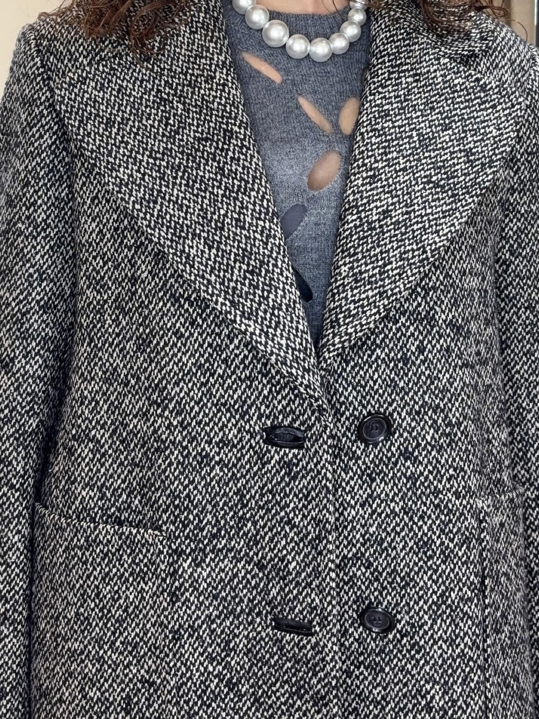 cappotto lungo in tweed nero blu panna KASTEL003 PENNYBLACK BLACK