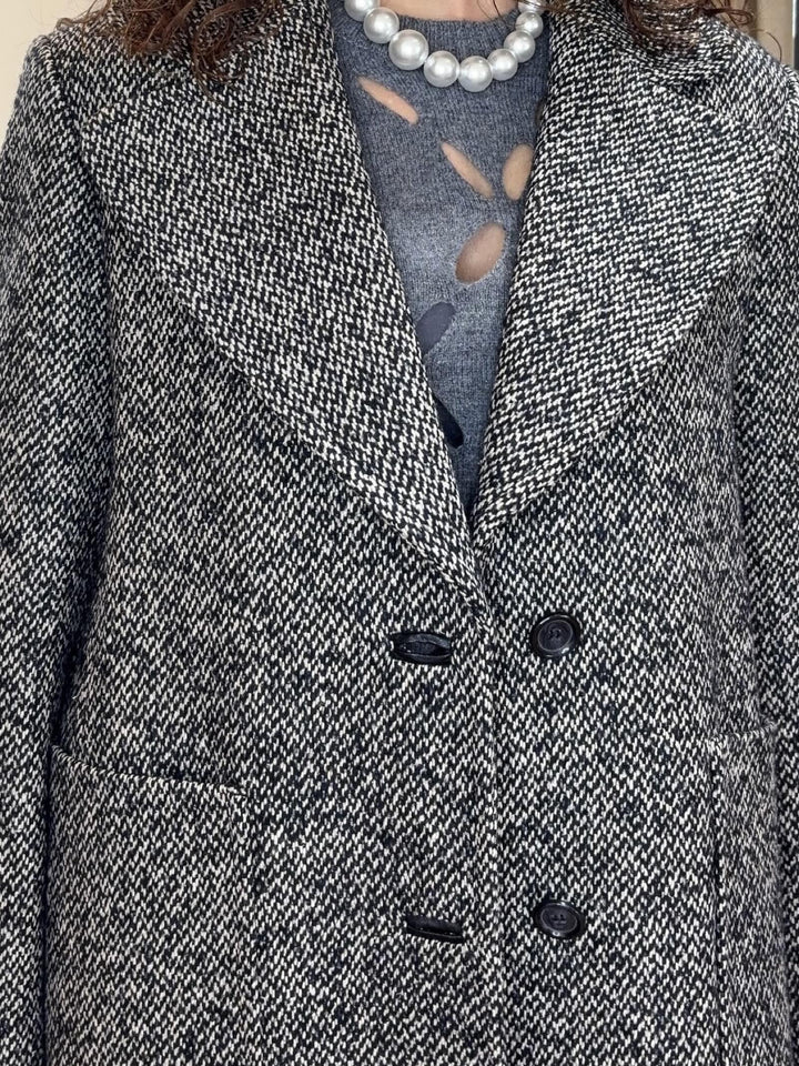 cappotto lungo in tweed nero blu panna KASTEL003 PENNYBLACK BLACK