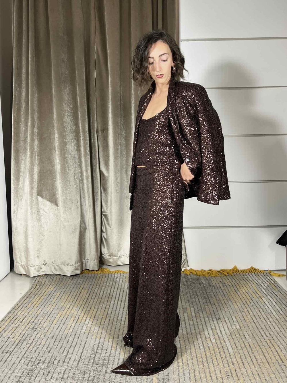 PANTALONE CON PAILLETTES MARRONE ARABIC P187PYMA646ARABICA MANILA GRACE