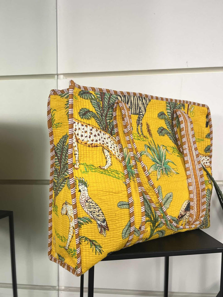 borsa in cotone stampa giungla gialla CO-B0225GIUNGLA/GIALLO FEMME CAFE SELECTION