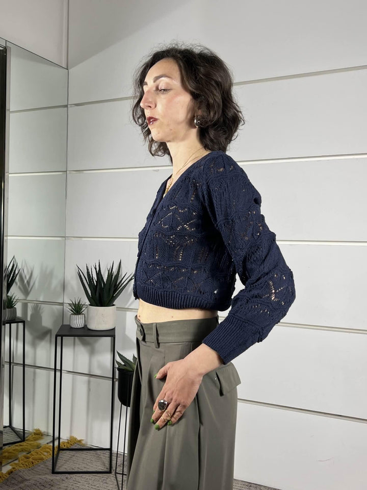 cardigan crop scollo a v blu 26217BLU SUSY MIX