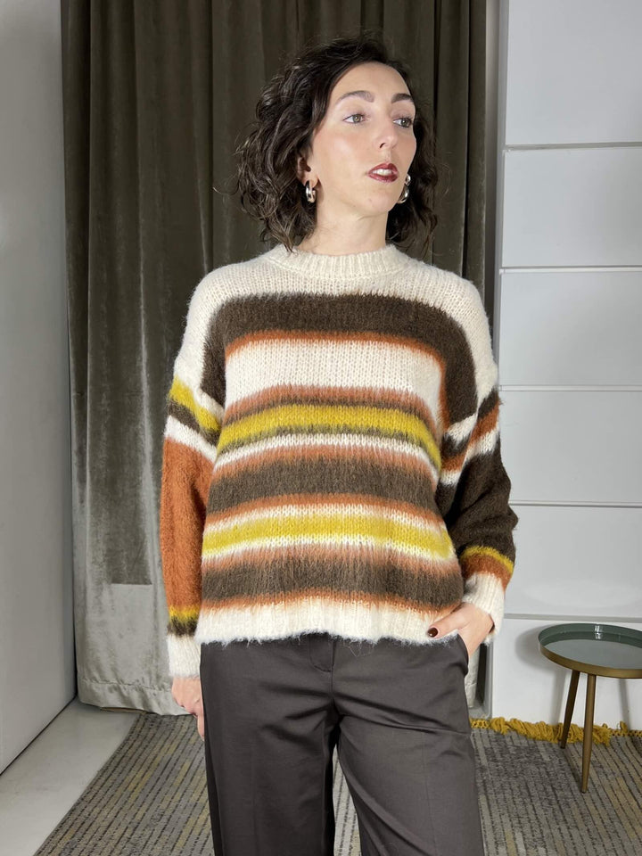 maglione a righe girocollo in misto lana MFP-P277BEIGE/COCCIO/MORO/SENAPE HAVE ONE