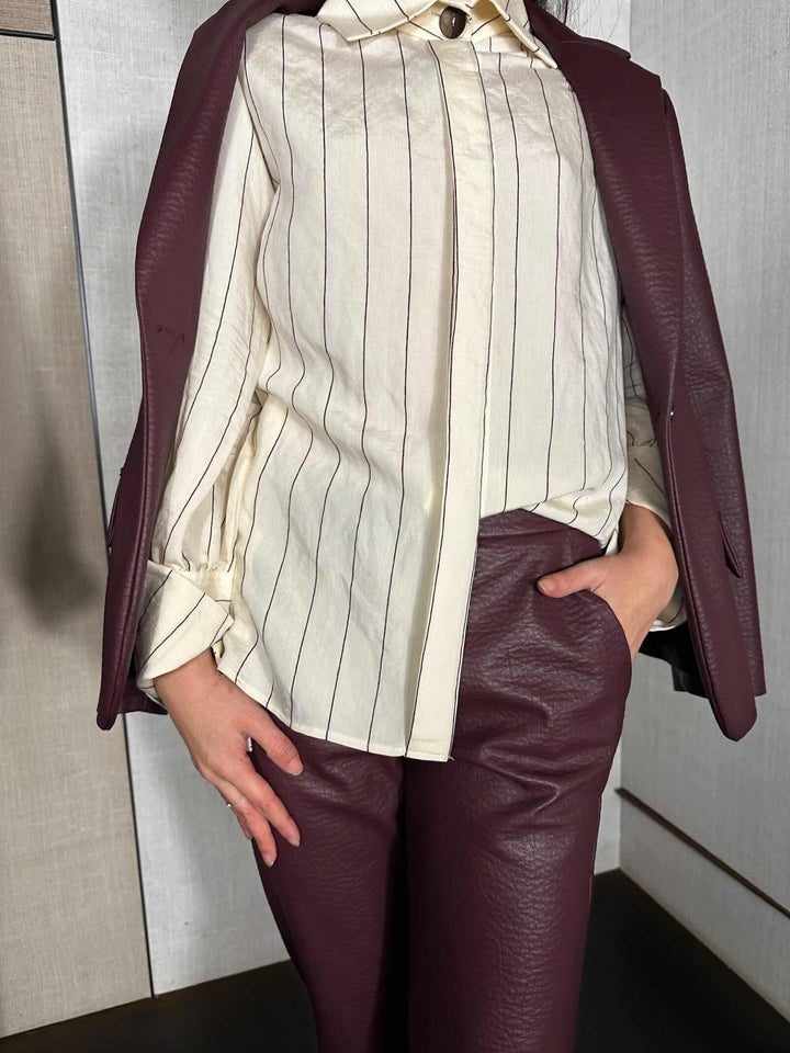 camicia gessata in modal panna EFIR2102 CARLA G