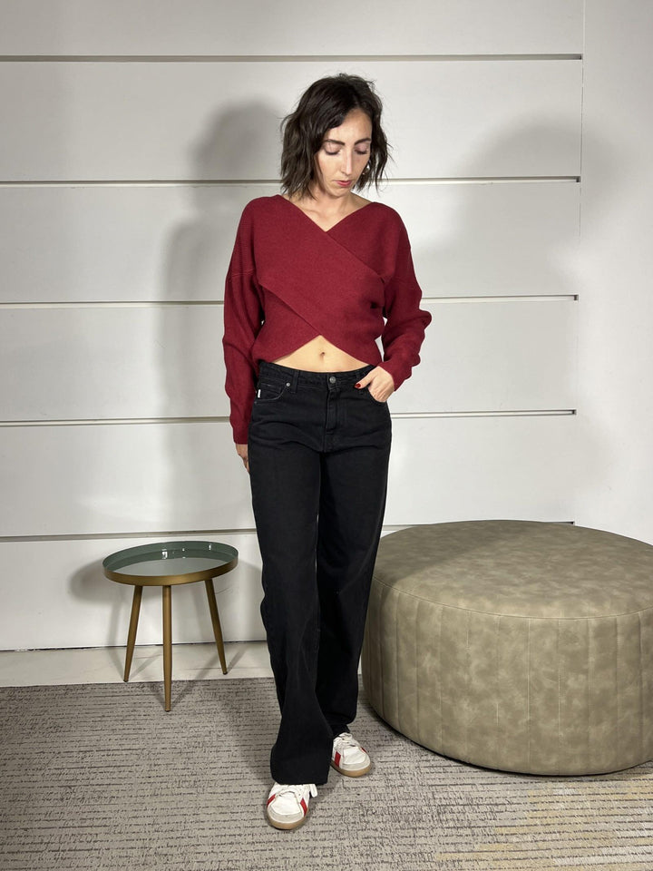 maglia a costine a incrocio manica lunga bordeaux 12011BORDEAUX SUSY MIX