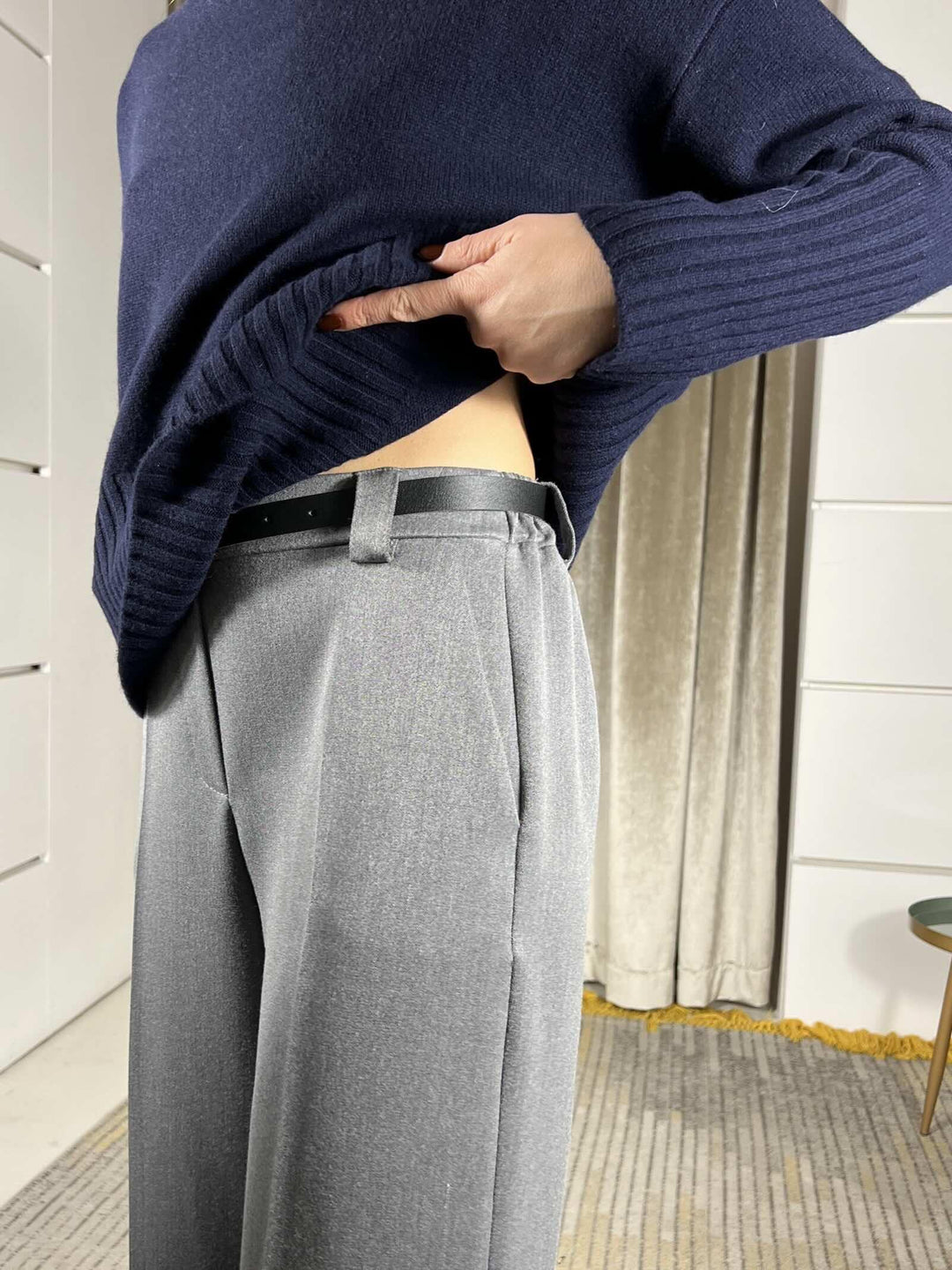 pantalone palazzo con cintura grigio T1316D157GRIGIO SUSY MIX