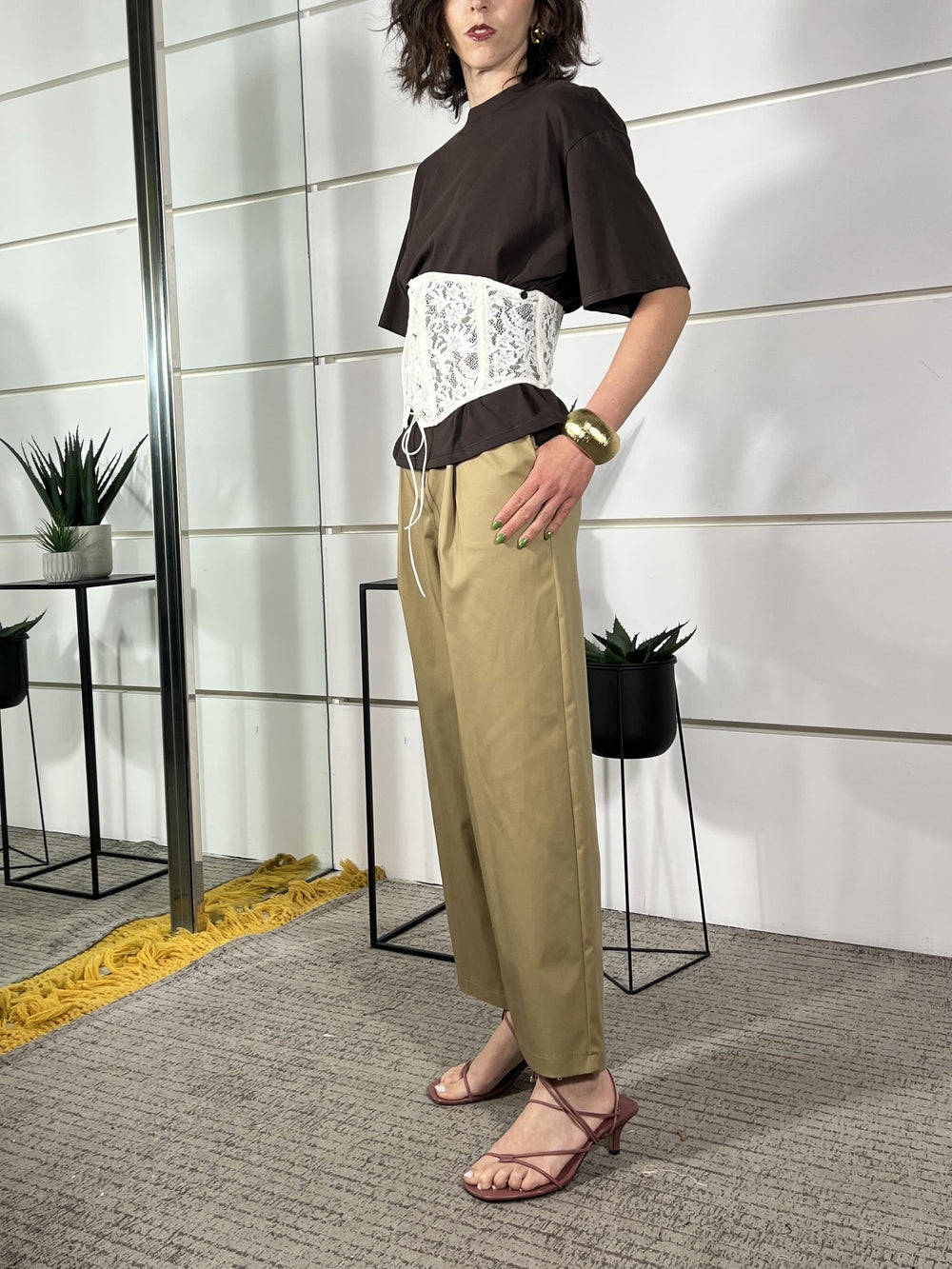 pantalone in cotone con pinces camel 26P4516CAMEL TENSIONE IN