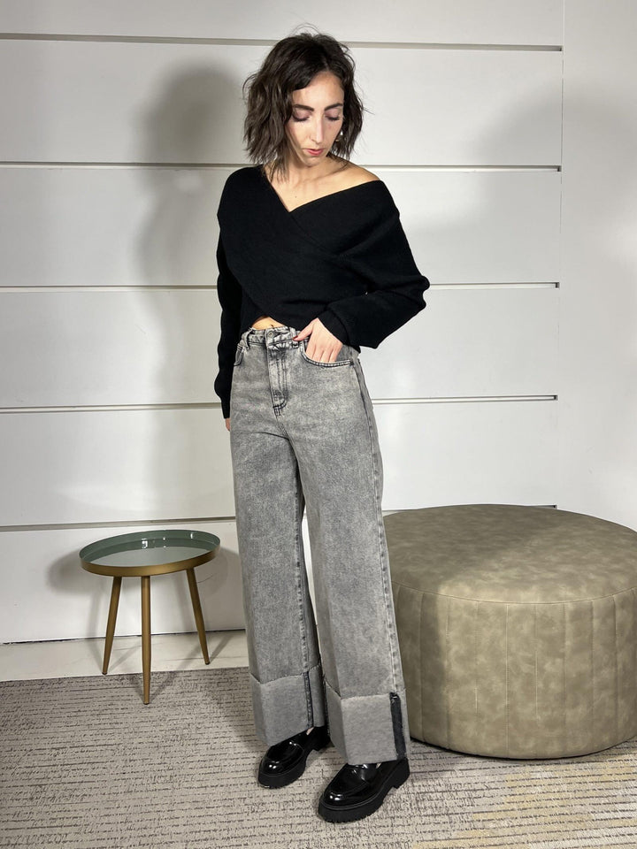 jeans a palazzo con risvolto grigio ELLANERO SUSY MIX