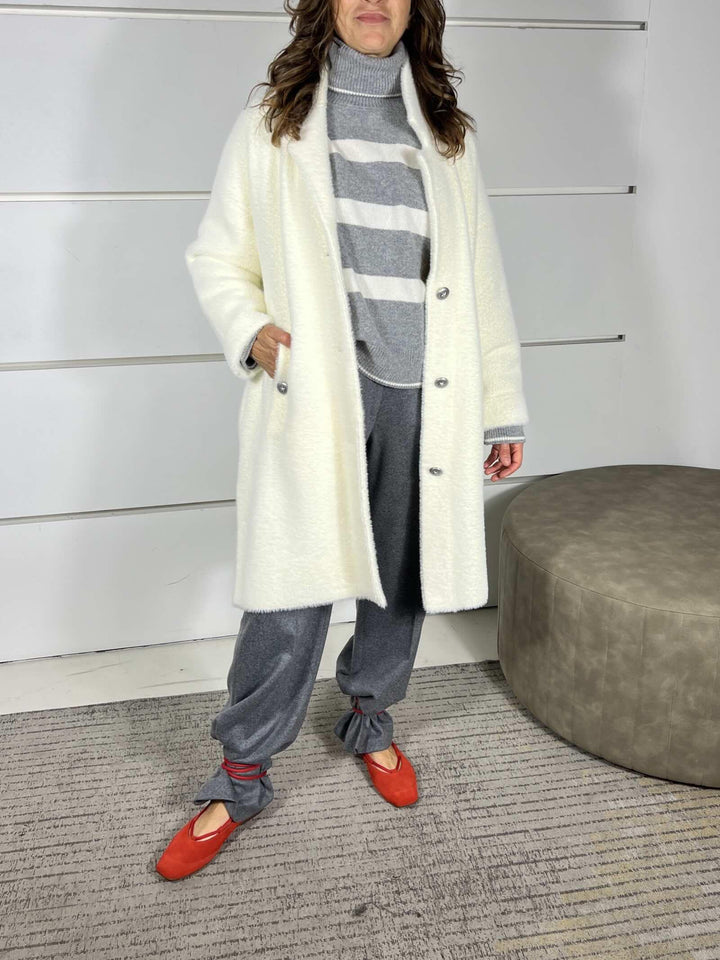 CAPPOTTO CON CINTURA EFFETTO VELOUR BIANCO MERINGA ZANTE CAPPOTTOZ13 PINKO