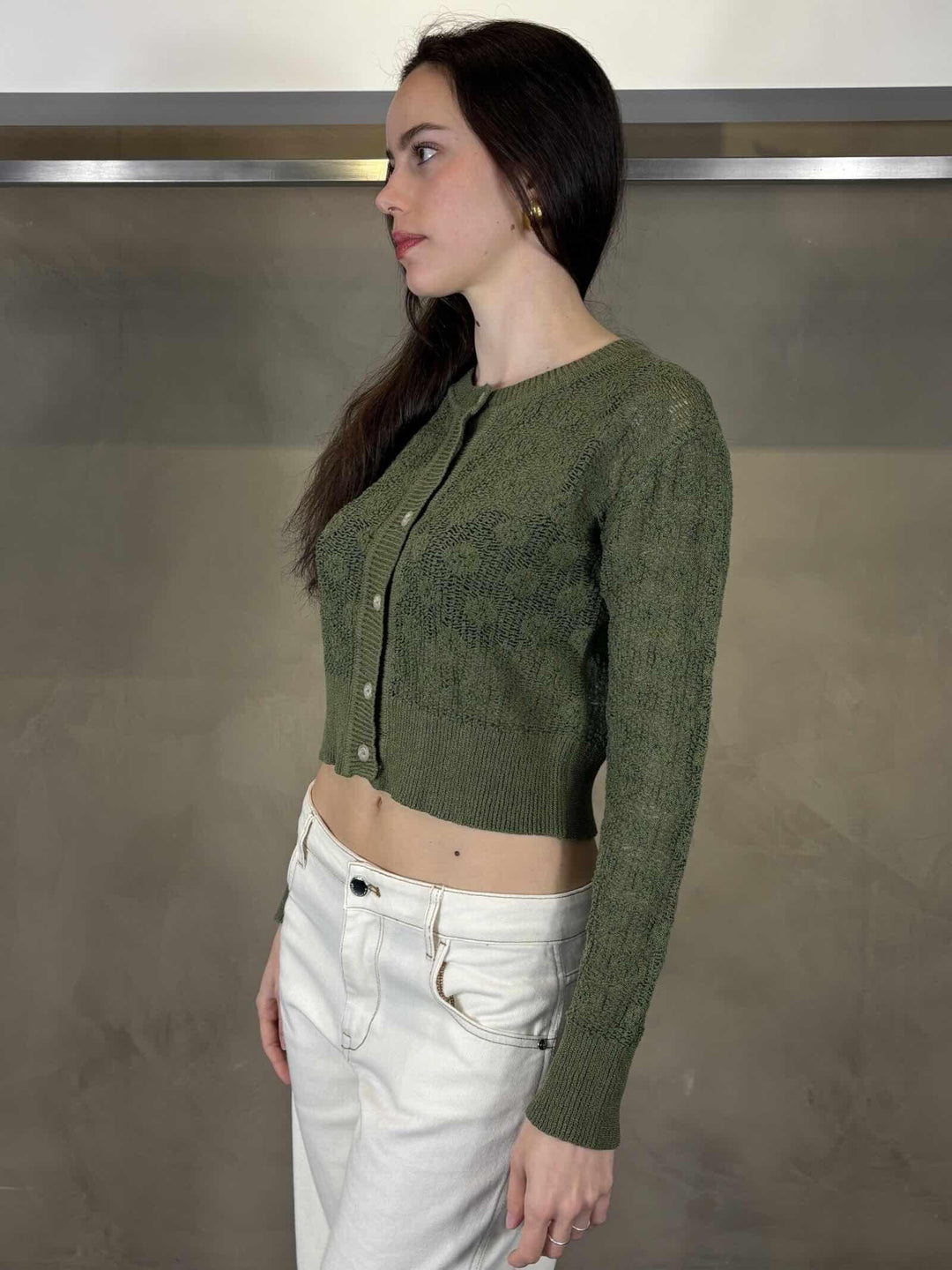 Cardigan traforato verde edera con disegno M506CTMG163 MANILA GRACE