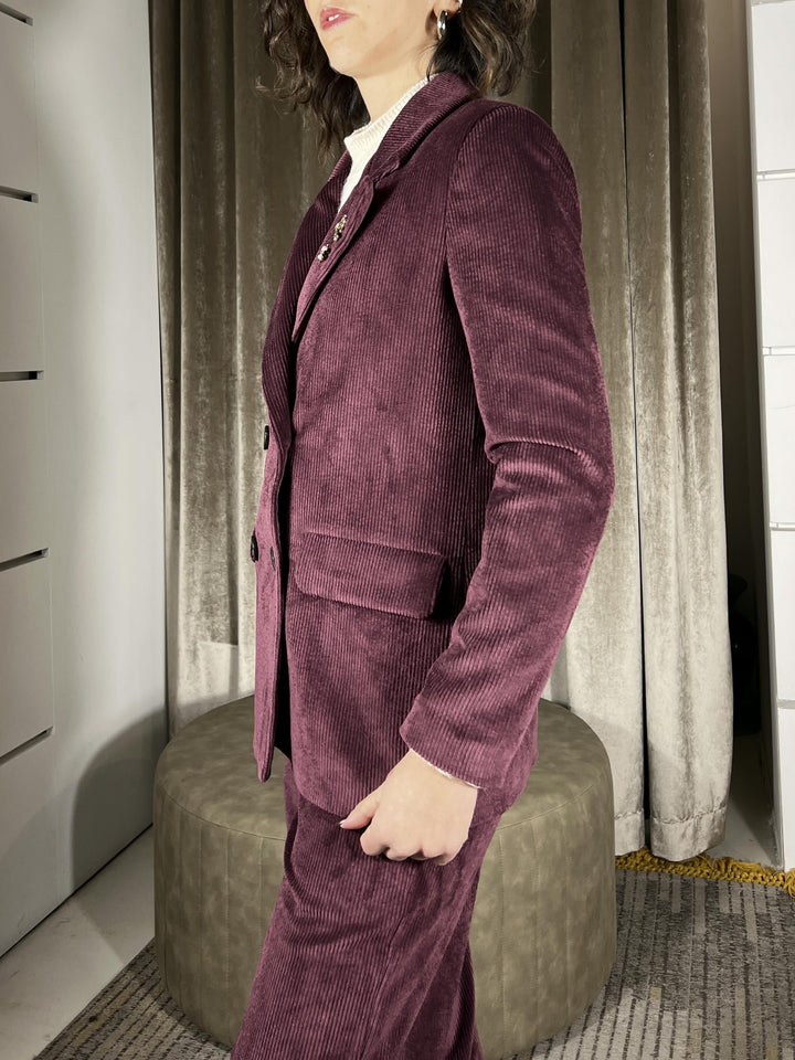 giacca doppiopetto con spille in velluto a coste vino A01N1061VINO PHILIA LOFT