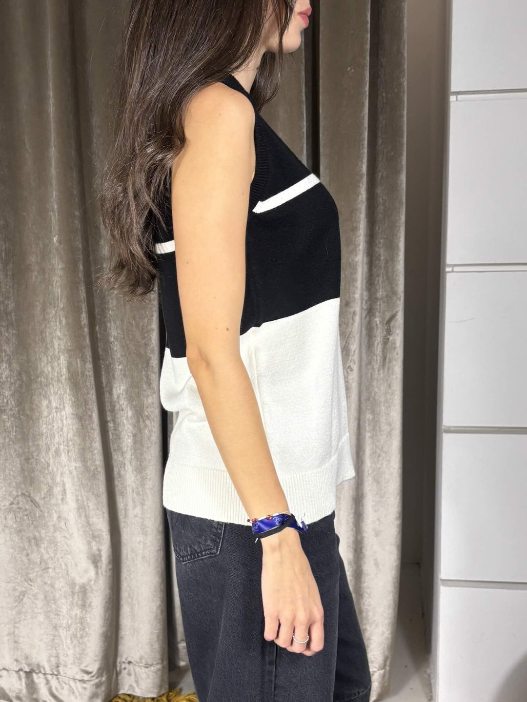 CANOTTA BIANCA E NERA IN VISCOSA MABB5110 CARLA G