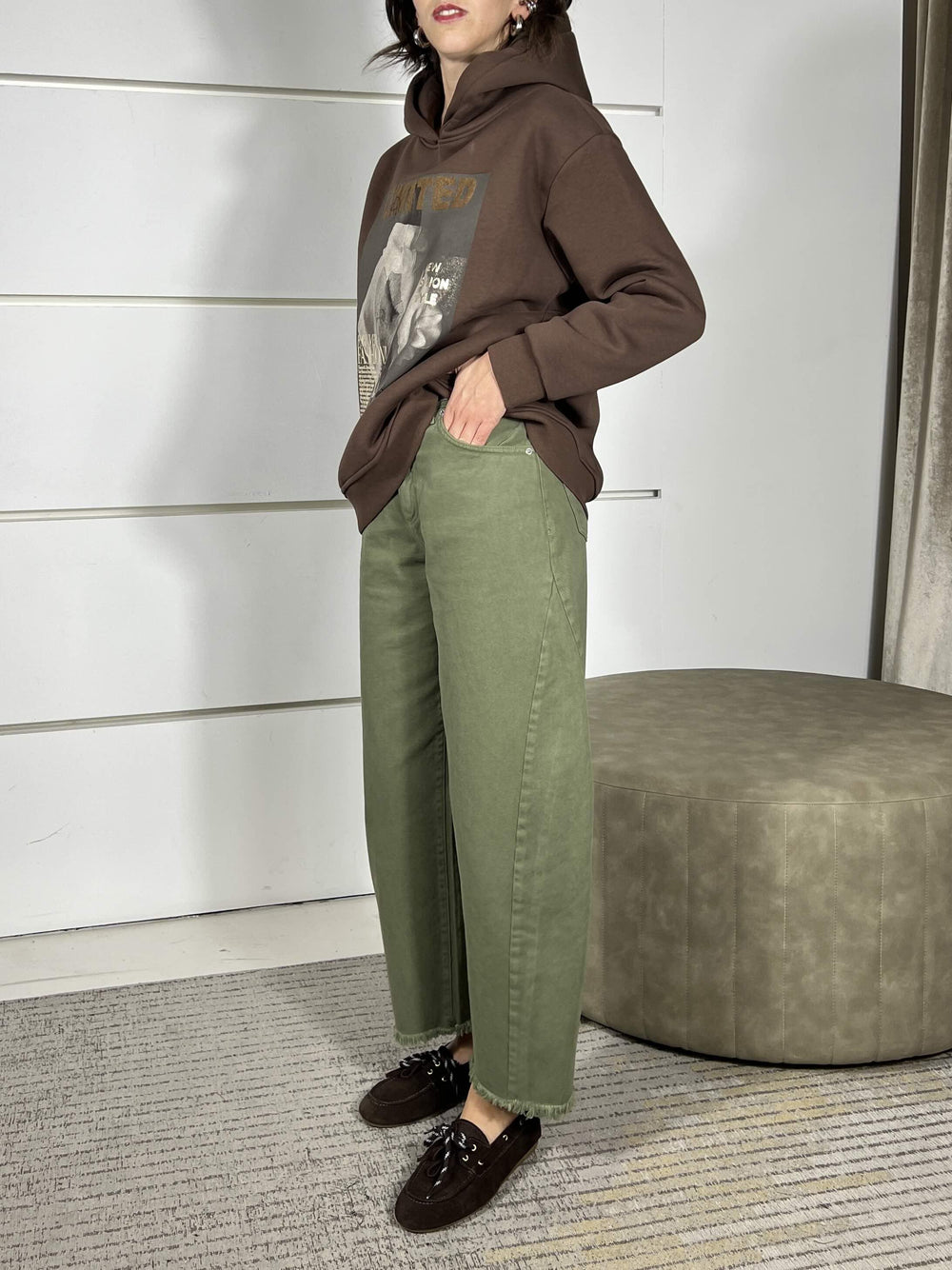 pantalone srangiato in bull di cotone militare PLS-P236MILITARE HAVE ONE