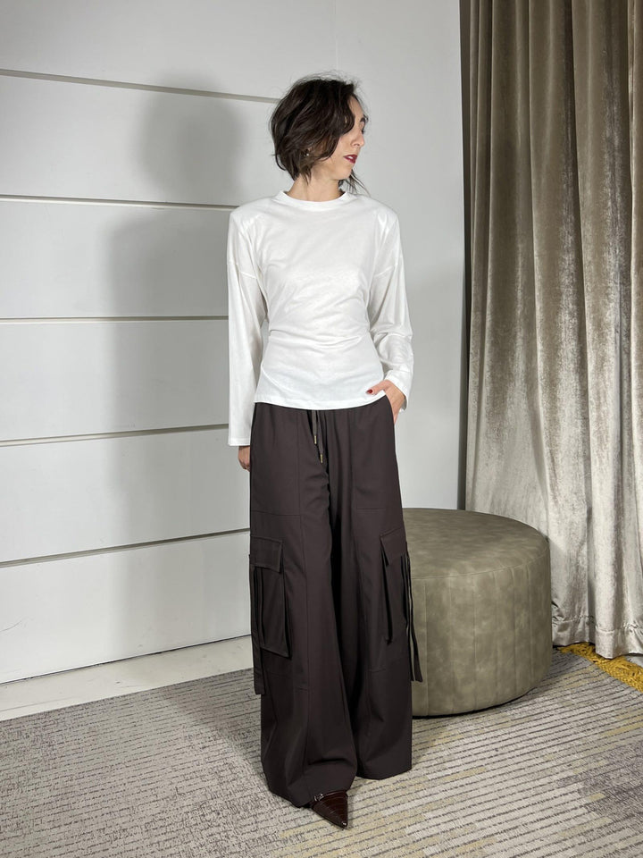 t-shirt bianca manica lunga con laccetto dietro e spallina UF0168BIANCO VICOLO