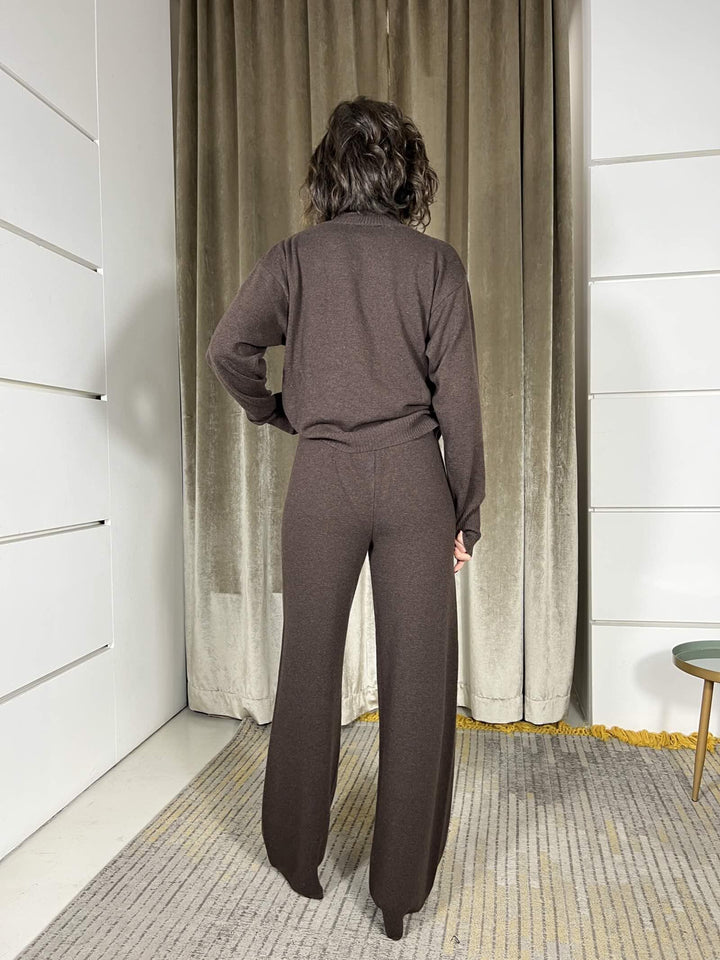 pantalone a palazzo con elastico in vita misto lana moro 22107FMORO VICOLO