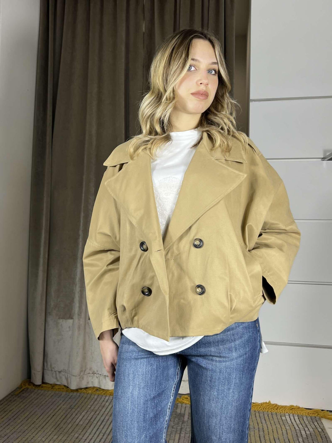 trench corto beige KVS-Q018BEIGE HAVE ONE