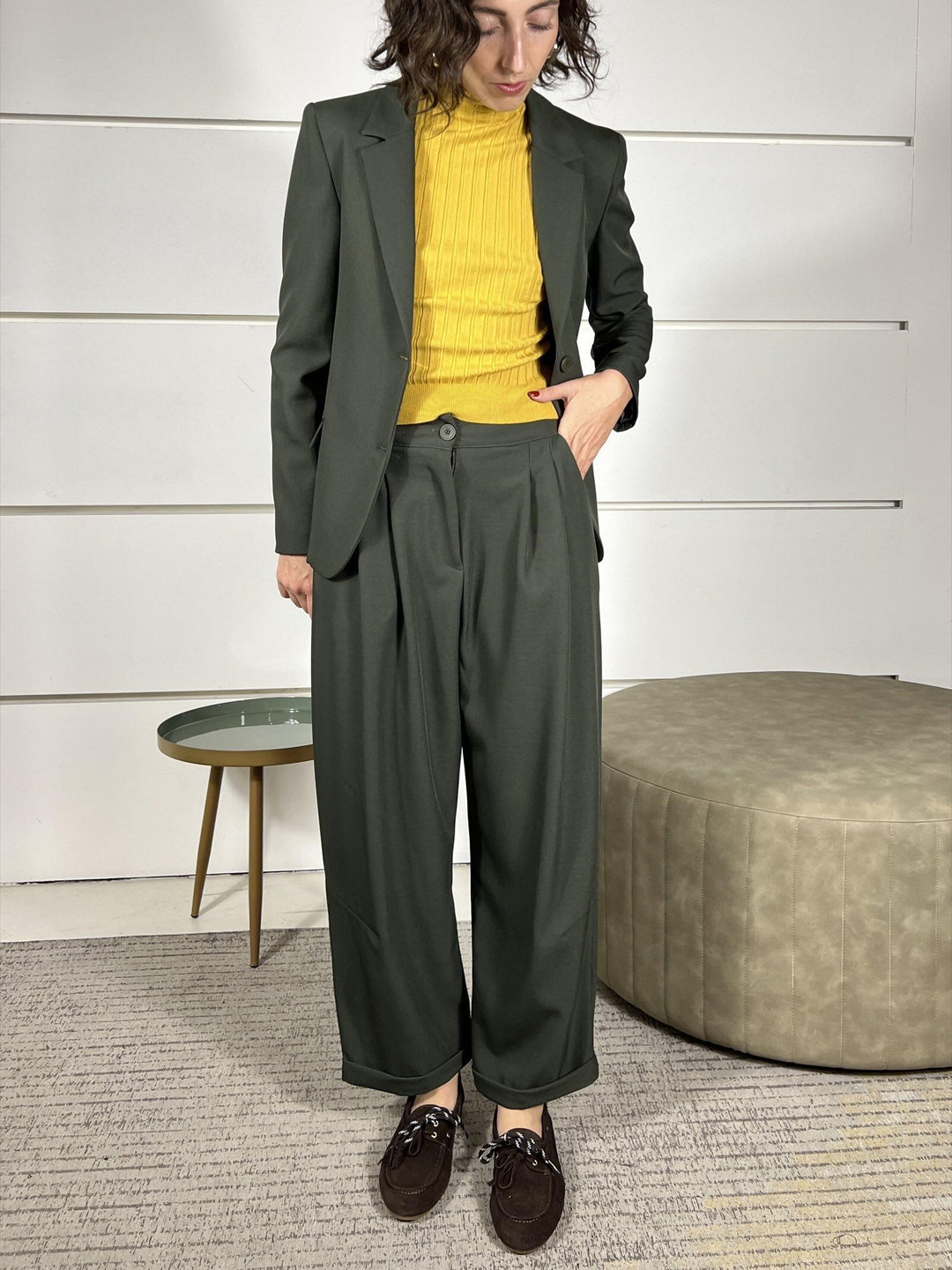 pantalone carrot con pinces verde militare TF0688VERDE MILITARE VICOLO