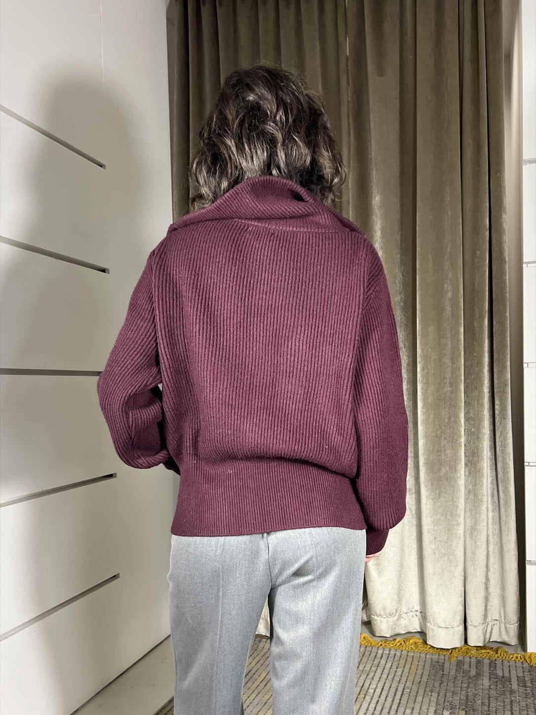 maglione con zip e tasca a patta bordeaux 251871BORDEAUX SUSY MIX