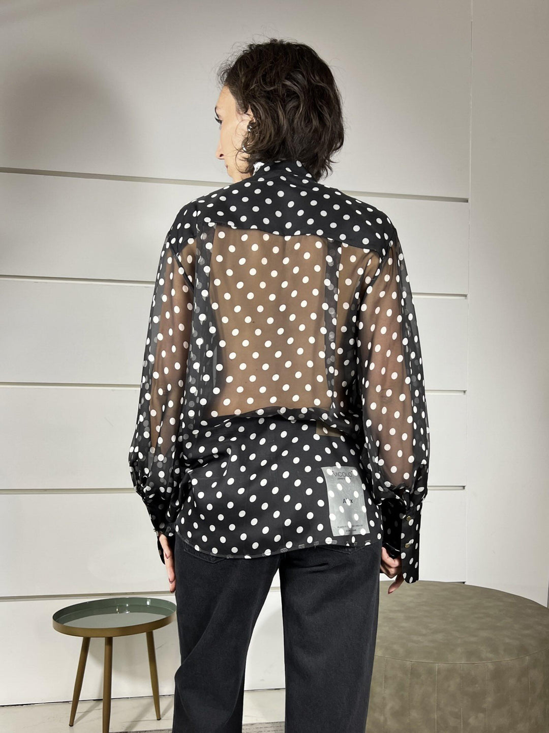 camicia con pois e rouches nera e panna CNE5KHD2908 IMPERIAL
