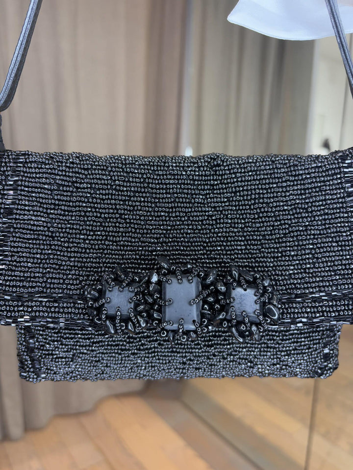 MINI BORSA NERA CON PERLINE BF0005-9124220000 MALIPARMI