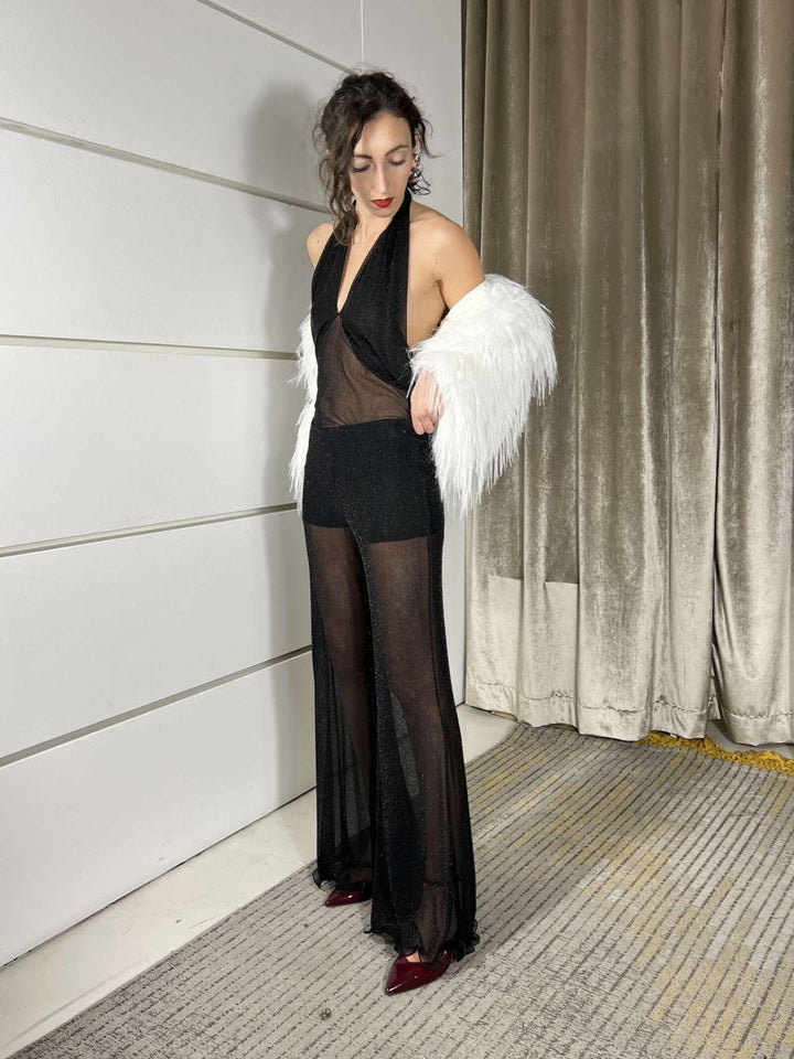 pantalone a zampa semi trasparente nero PVS-P247NERO HAVE ONE