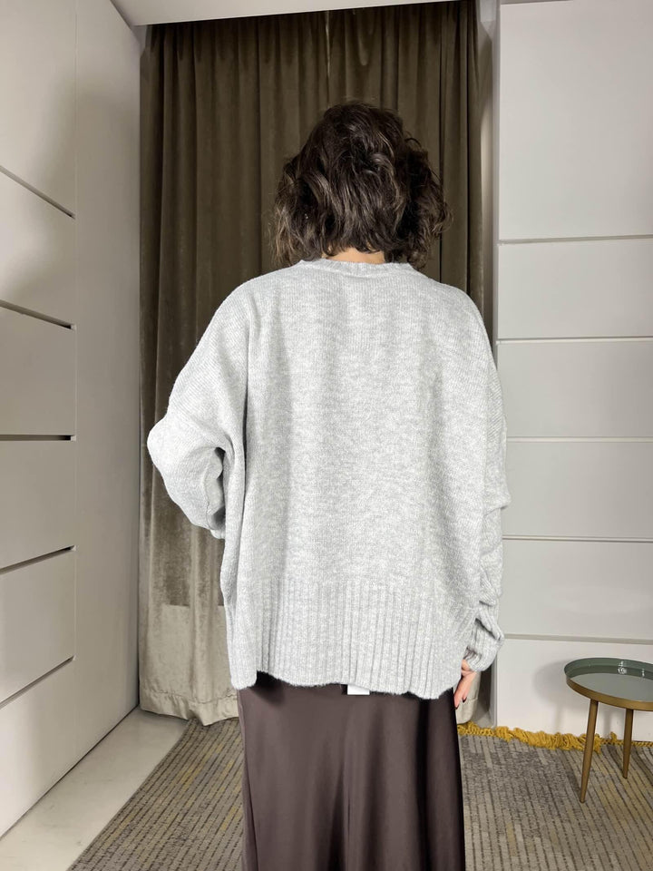 maglione girocollo con coste in misto lana rasata charcoal W5HMJ87A373CHARCOAL TENSIONE IN