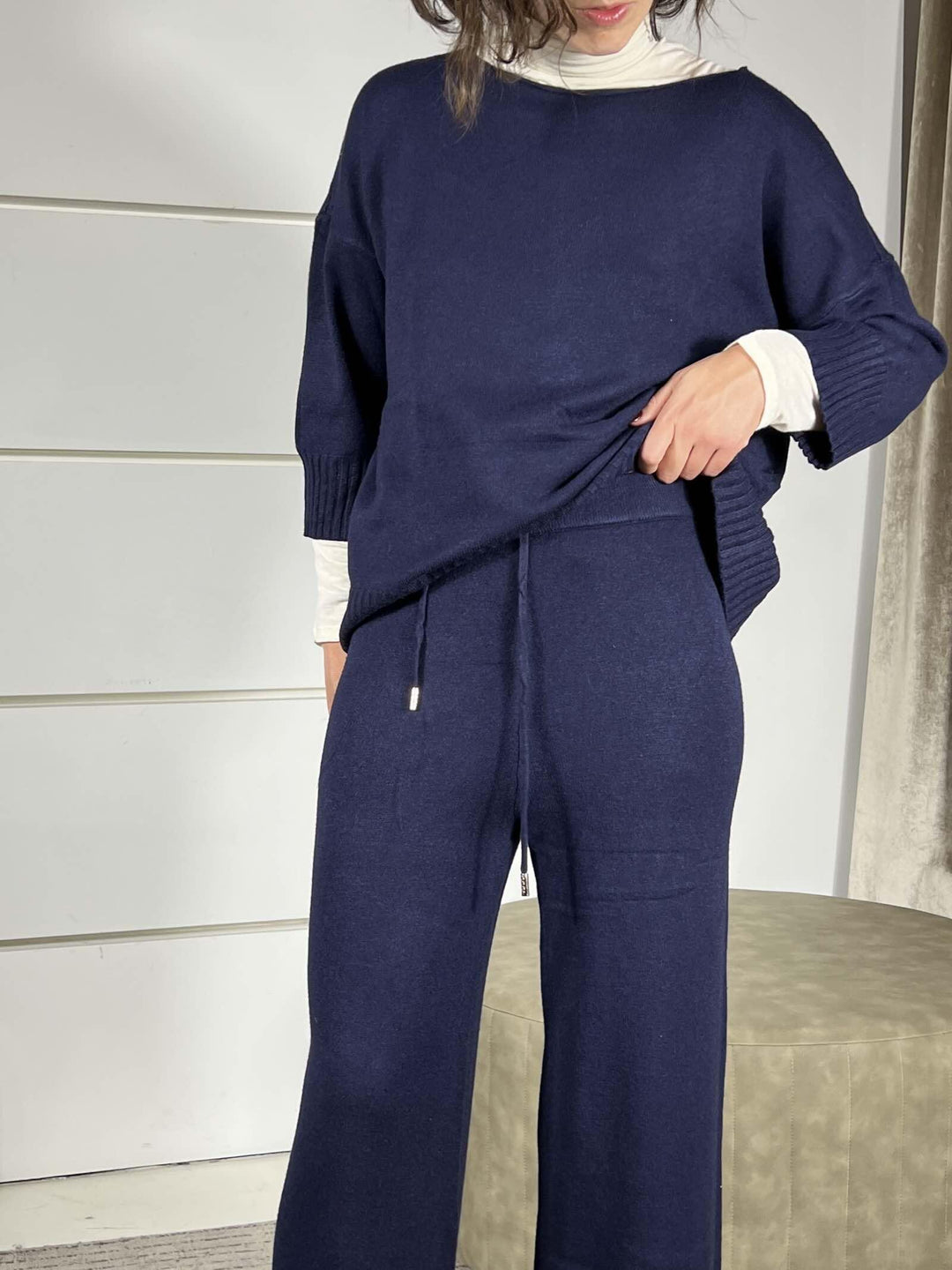 completo blu maglia e pantalone a palazzo in calda viscosa LN871325BLU SUSY MIX