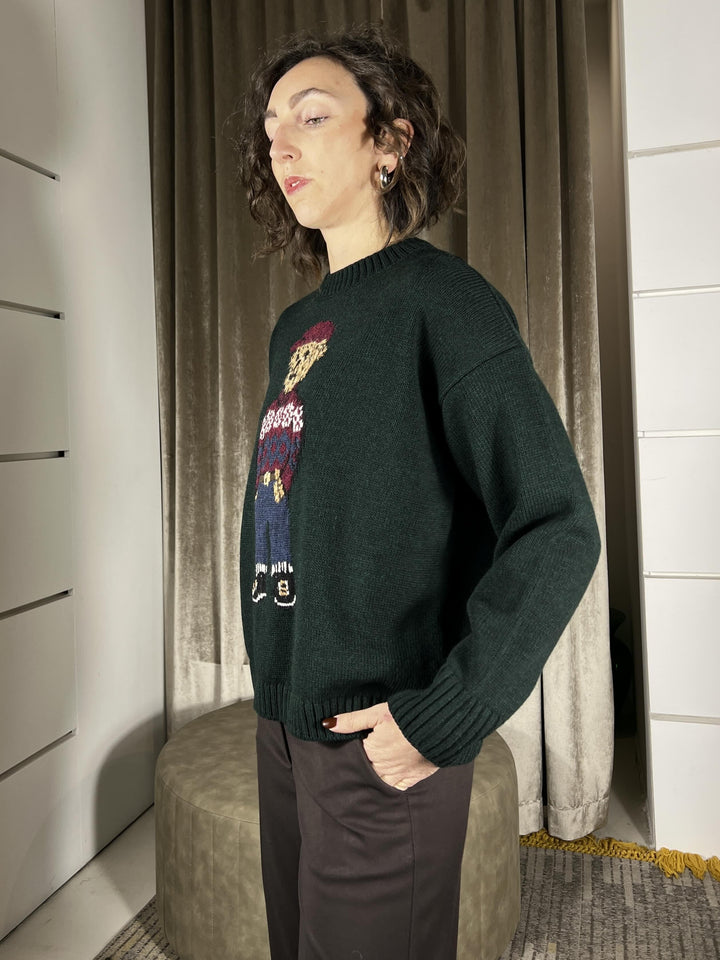 maglione girocollo con orsetto verde W5HMJ56A400ORGREEN TENSIONE IN