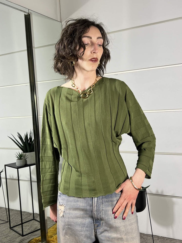 maglia a costa, manica  a pipistrello olio 2AB2140OLIO VICOLO