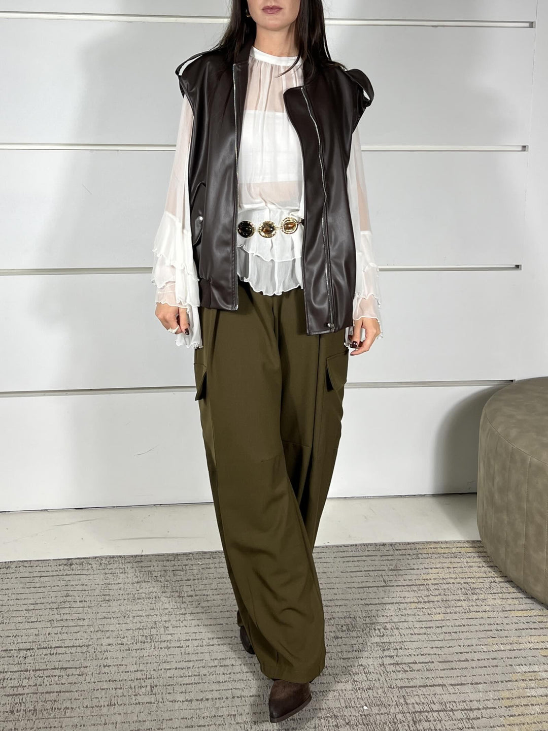 BLUSA CON BALZE, SEMITRASPARENTE BIANCA CMX9JRP1160 IMPERIAL