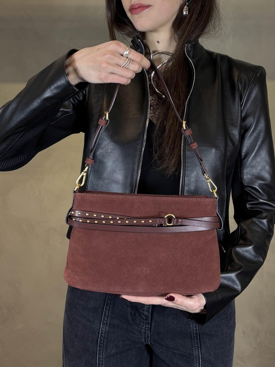 belt bag mini in suede burgundy BELT BAG MINI SUEDER49Q PINKO