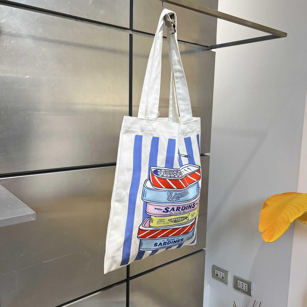 borsa in cotone con dtampa sardine 0229SARDINE SPICY CAFE