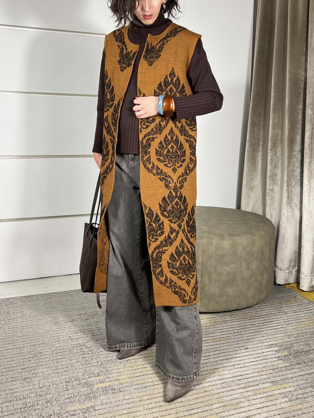 GILET LUNGO CON RICAMI DAMASCATI RUST W5HMG75A400RUST TENSIONE IN