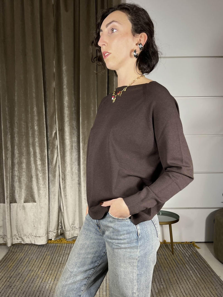 maglia in viscosa over scollo a barchetta moro 22027FMORO VICOLO
