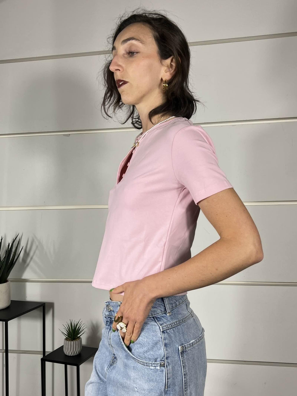 t-shirt serafino manica corta rosa LC260262ROSA LUMINA
