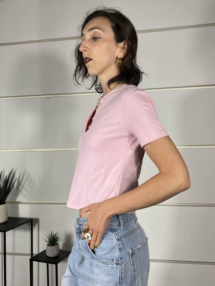 t-shirt serafino manica corta rosa LC260262ROSA LUMINA