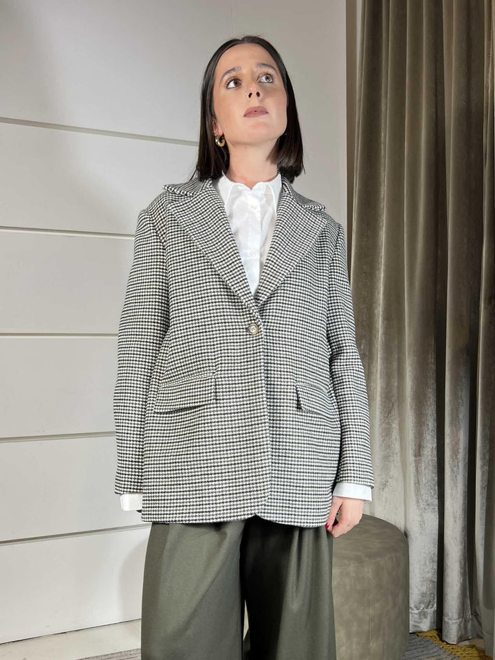 GIACCA CAPPOTTO PIED DE POULE VERDE MILITARE PANNA E NERA TF1919PANNA/NERO/VERDE MILITARE VICOLO