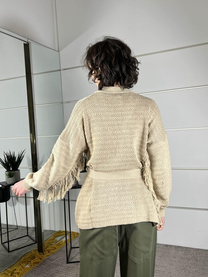 cardigan con frange nella manica e cinta in vita WCAR26SA513CORDA TWO WAY