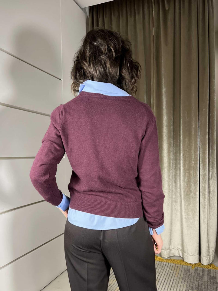 cardigan girocollo con bottoncini bordeaux D82083BORDEAUX TENSIONE IN