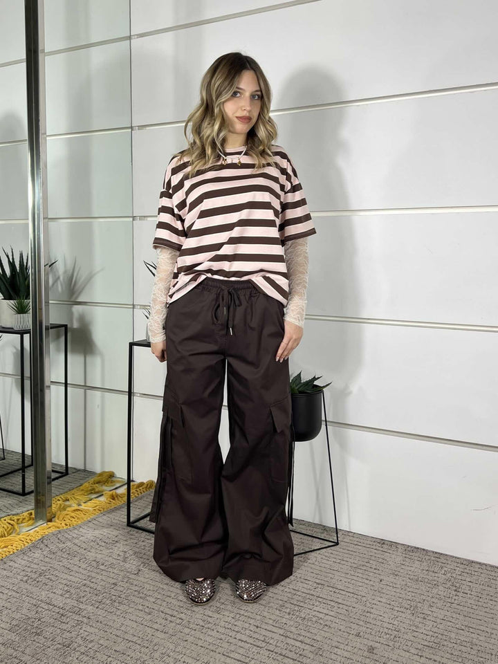 pantalone cargo con elastico in vita caffe PA26SD1573CAFFE TWO WAY