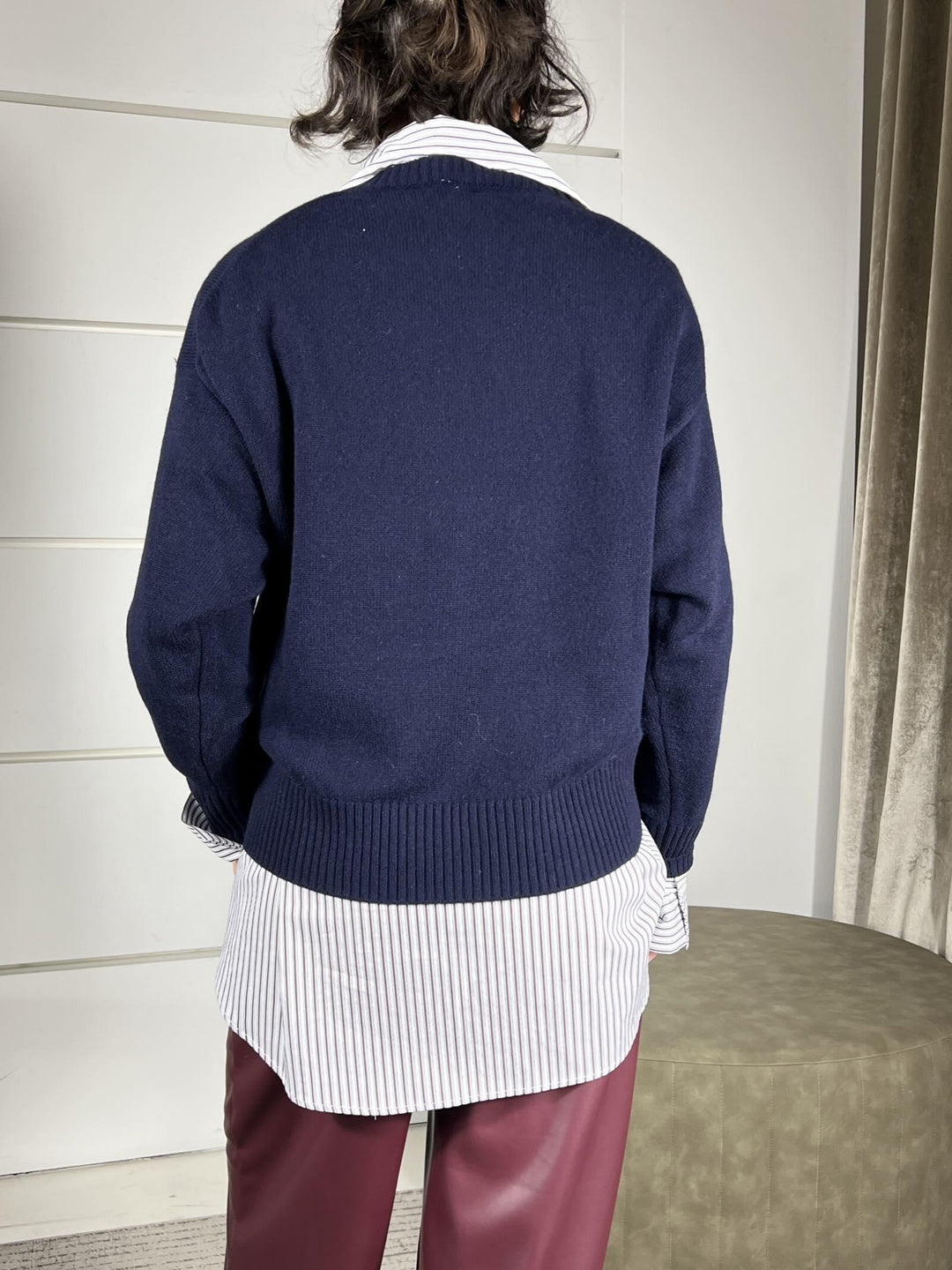 maglione blu girocollo over con coste 100%lana WL788AI25BLU TENSIONE IN