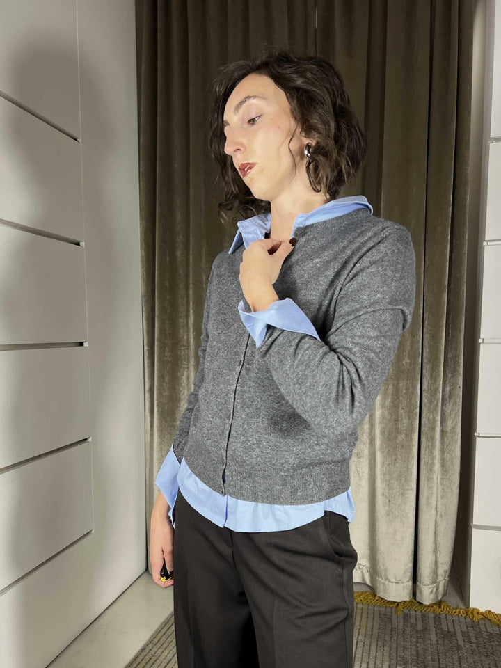 cardigan girocollo con bottoncini in misto lana e cashmere antracite D82083ANTRACITE TENSIONE IN