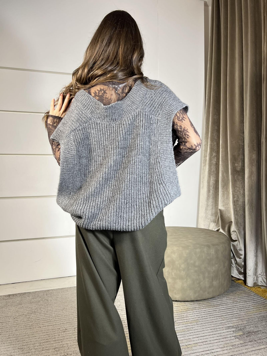 gilet con bottoni over scollo a v con giromanica ampio grigio 55183FGRIGIO VICOLO