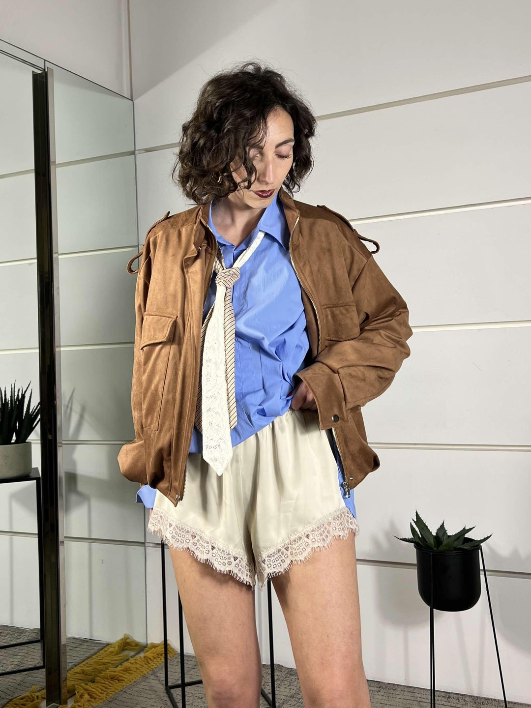 shorts satin con pizzo sabbia PVS-Q316SABBIA HAVE ONE