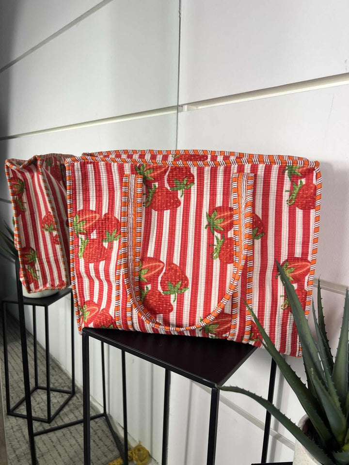 borsa in cotone con stampa fragola rossa CO-B0225FRAGOLA/ROSSO FEMME CAFE SELECTION