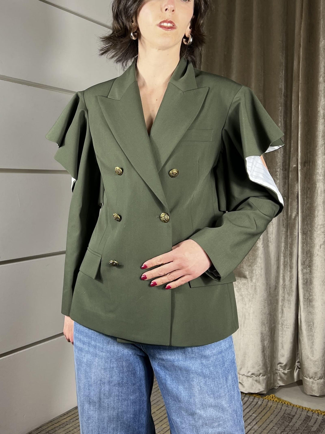 giacca militare doppiopetto con manica volant aperta TAB0627MILITARE VICOLO