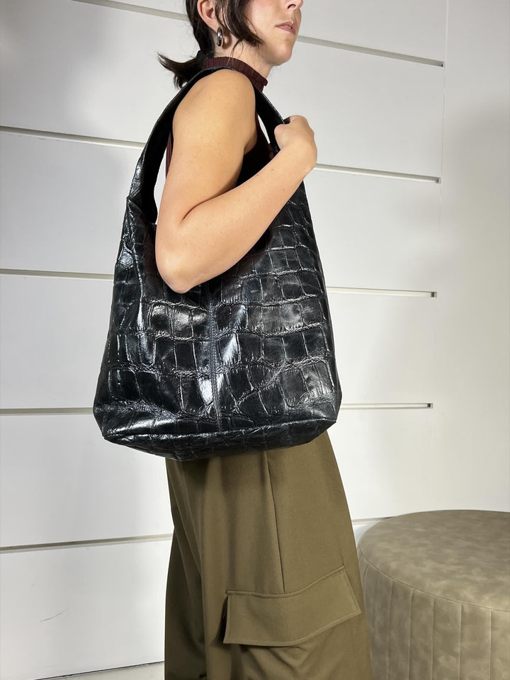 borsa nera a sacca cuoio VEACOCCONERO SUSY MIX