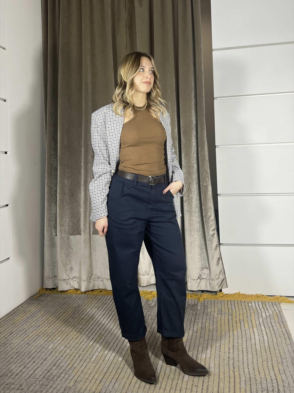pantalone blu effetto baggy con cintura PFW-Q150BLU HAVE ONE